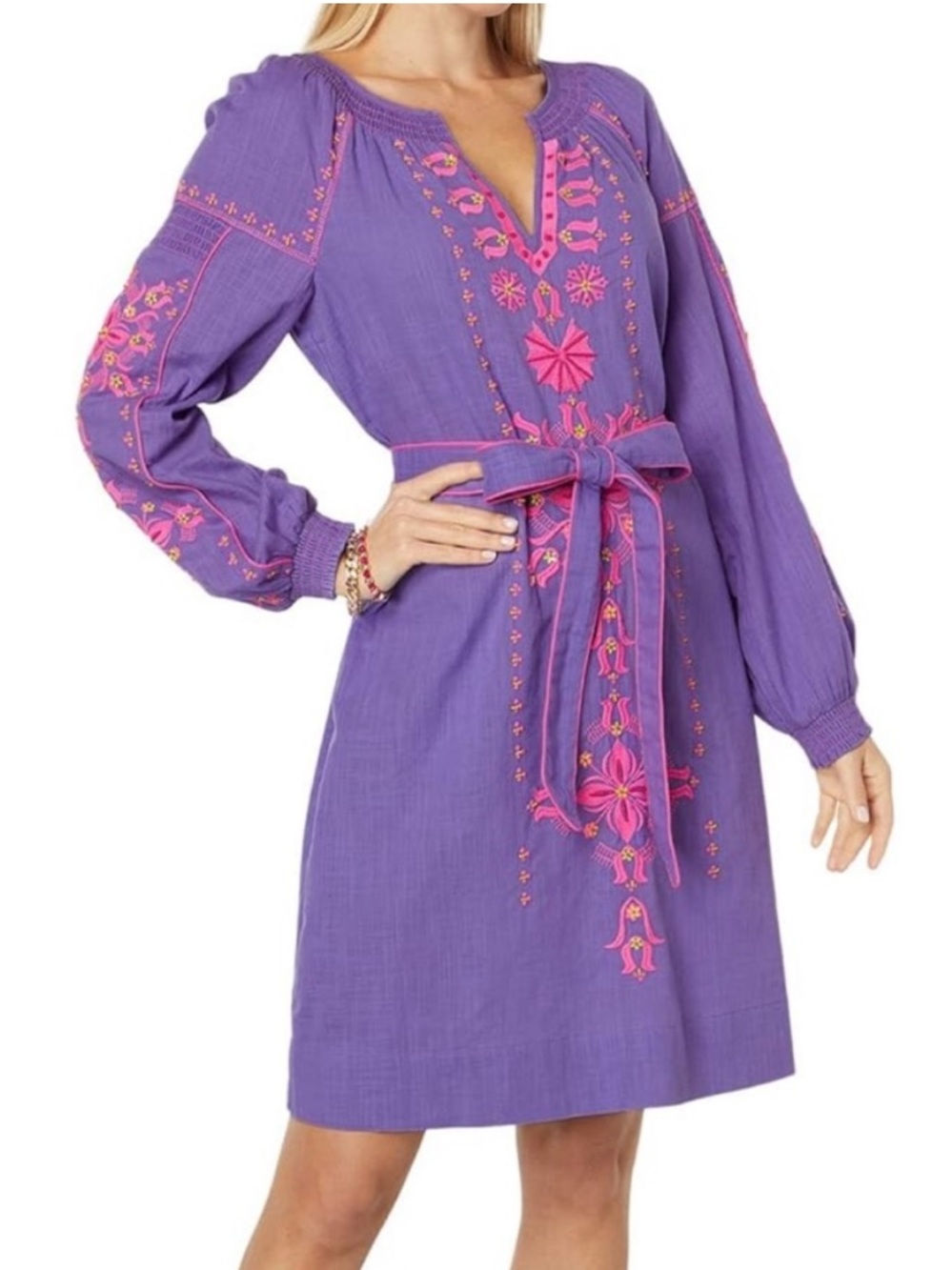 Lilly Pulitzer Cammie Long Sleeve Embroidered Dress Size 10 In Mystical Pur